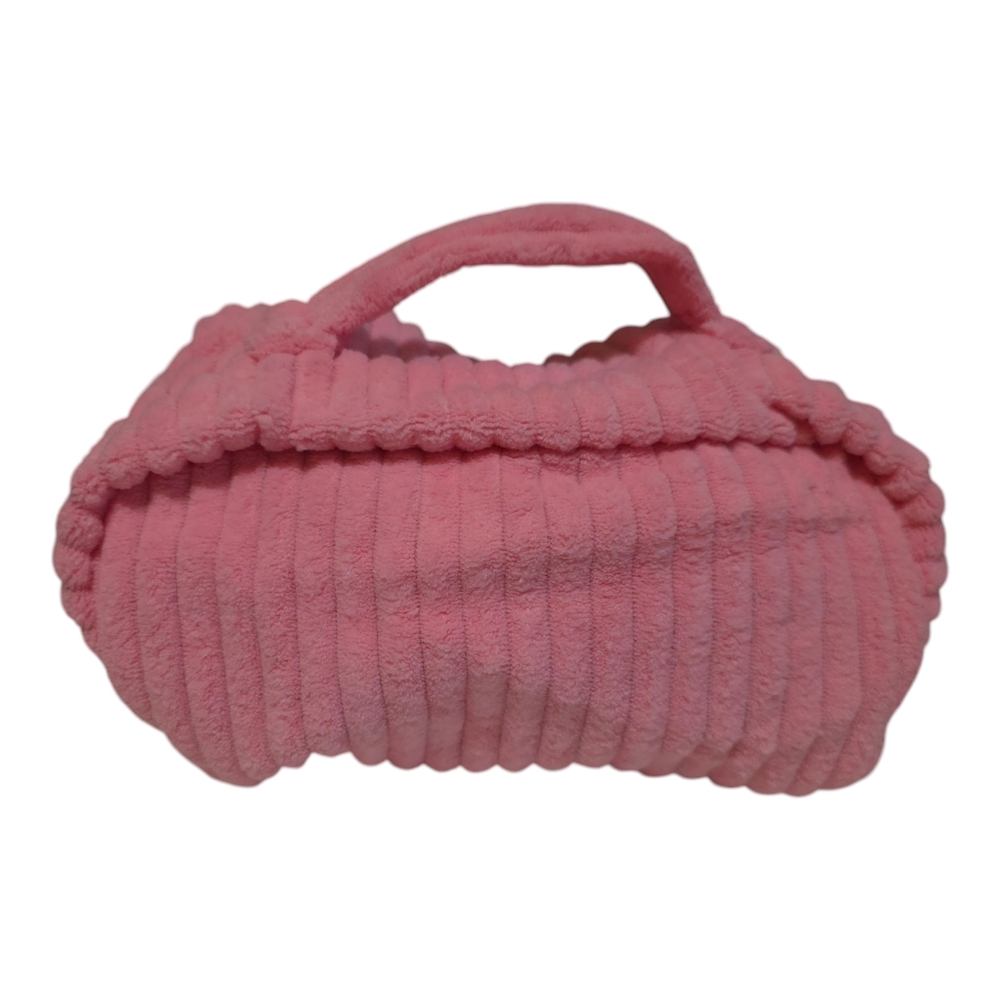 Cosmetic Bag Women's Pink Plush Top Handle Zippered Closure With Compartments - Picture 6 of 9